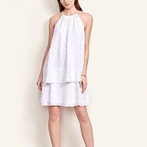 Ann Taylor White Floral Clip Halter Neck Double Layer Shift Dress Size 12